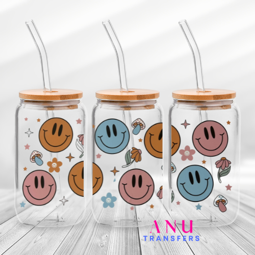 Smile face with Mushrooms 16oz libbey cup wrap