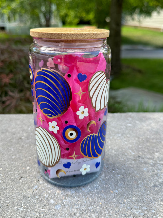 Navy Shells -Glass Cup 16oz